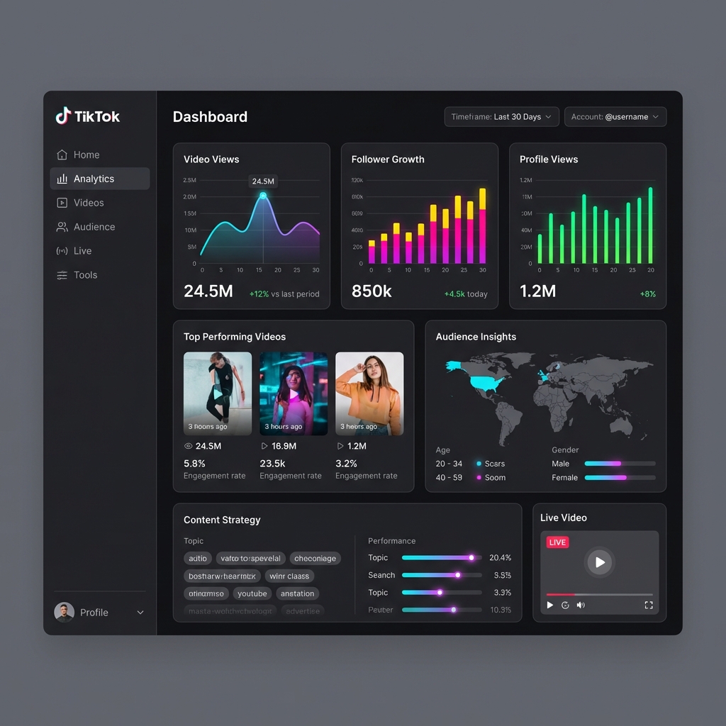 Screenshot of the TikTok analytics dashboard main screen